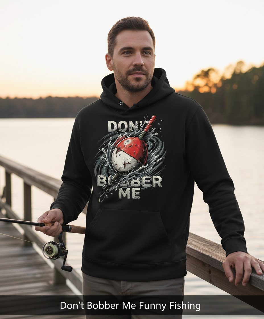 Don't Bobber Me fishing Hoodie Black lifestyle mockup