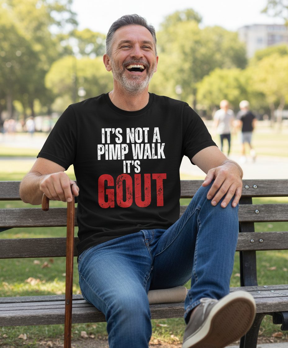 It's Not a Pimp Walk It's Gout Funny People T-Shirt - lifestyle model mockup - Black