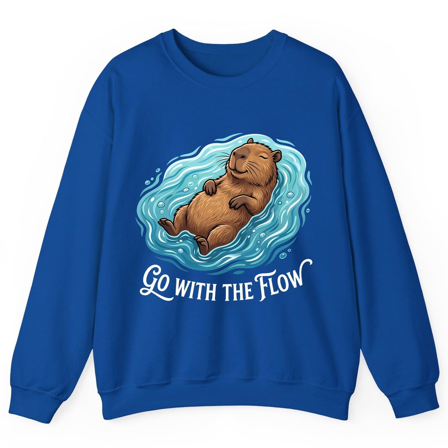 Go WITH THE Flow Funny Capybara Sweatshirt - product mockup - Royal