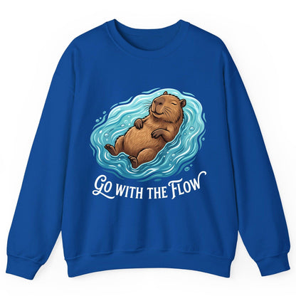 Go WITH THE Flow Funny Capybara Sweatshirt - product mockup - Royal