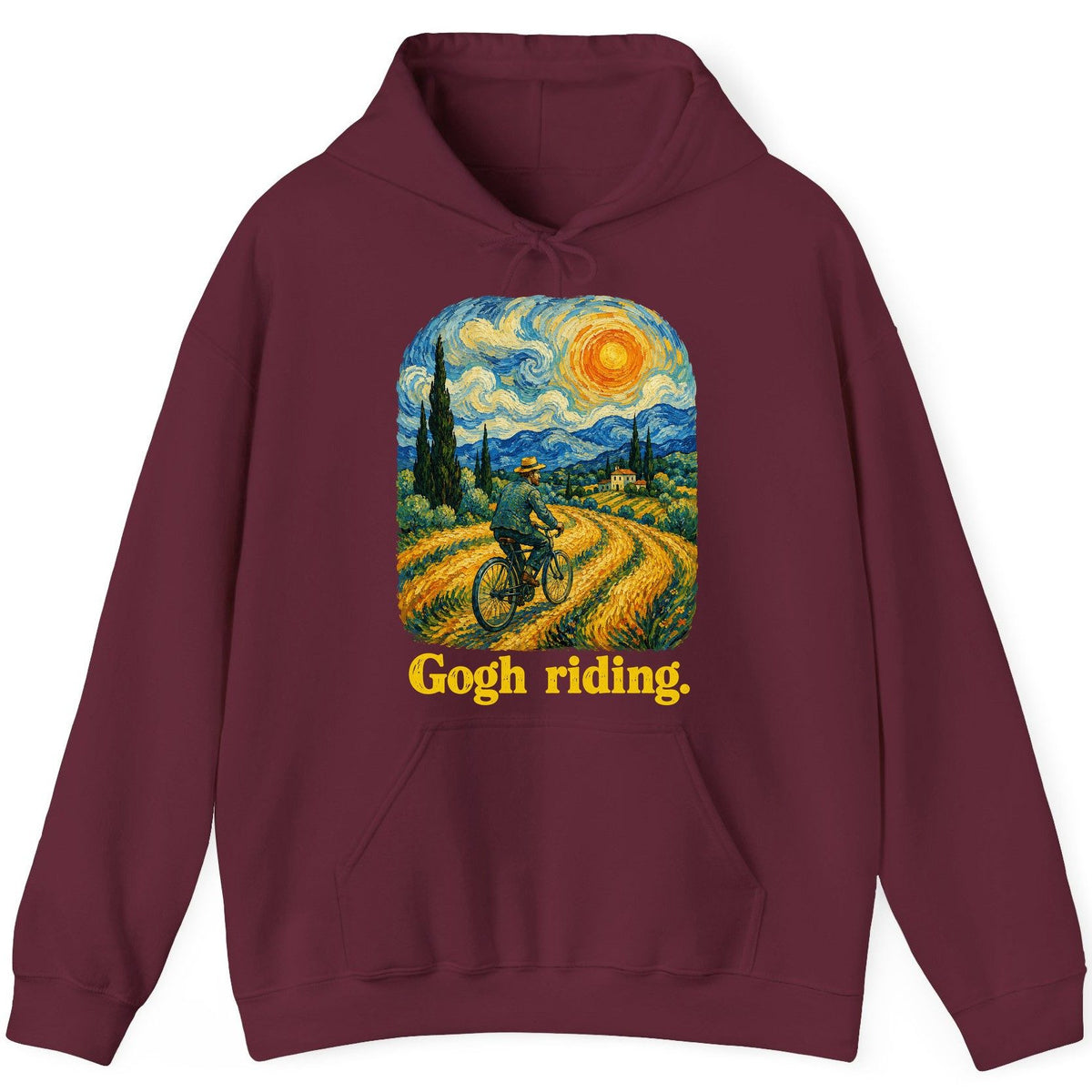 Gogh Riding van gogh parody Hoodie Maroon product mockup