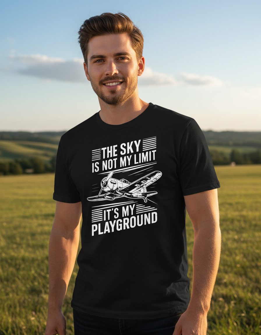 The Sky Is Not My Limit It's My Playground vintage airplane T-Shirt Black lifestyle mockup