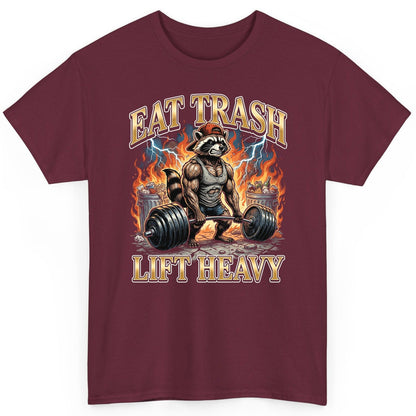 Eat Trash Lift Heavy raccoon T-Shirt Maroon product mockup