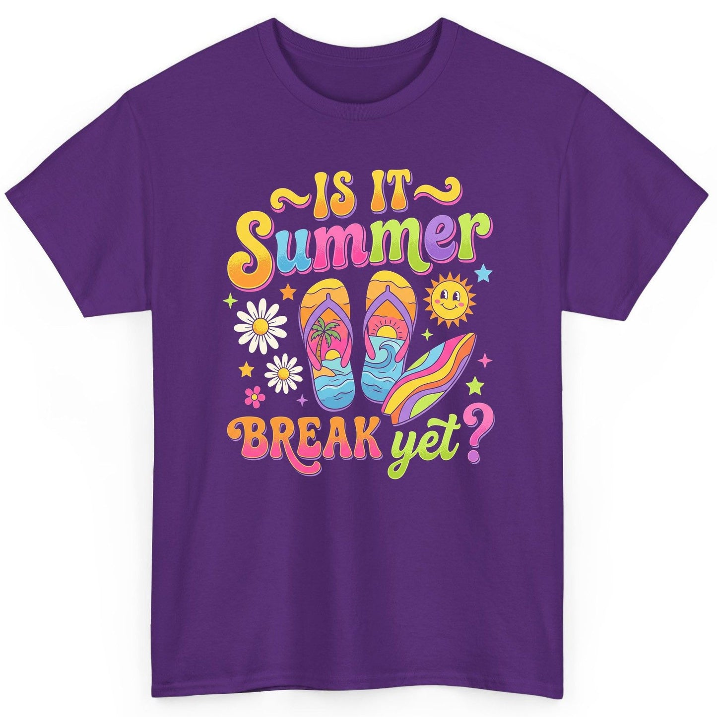Is It Summer Break Yet Retro Vacation T-Shirt - product mockup - Purple