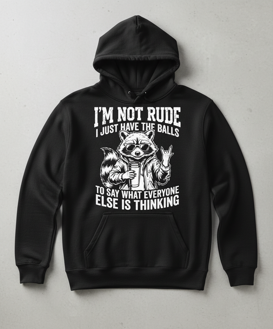 Sassy Raccoon I'm Not Rude Funny Quote Hoodie - Black