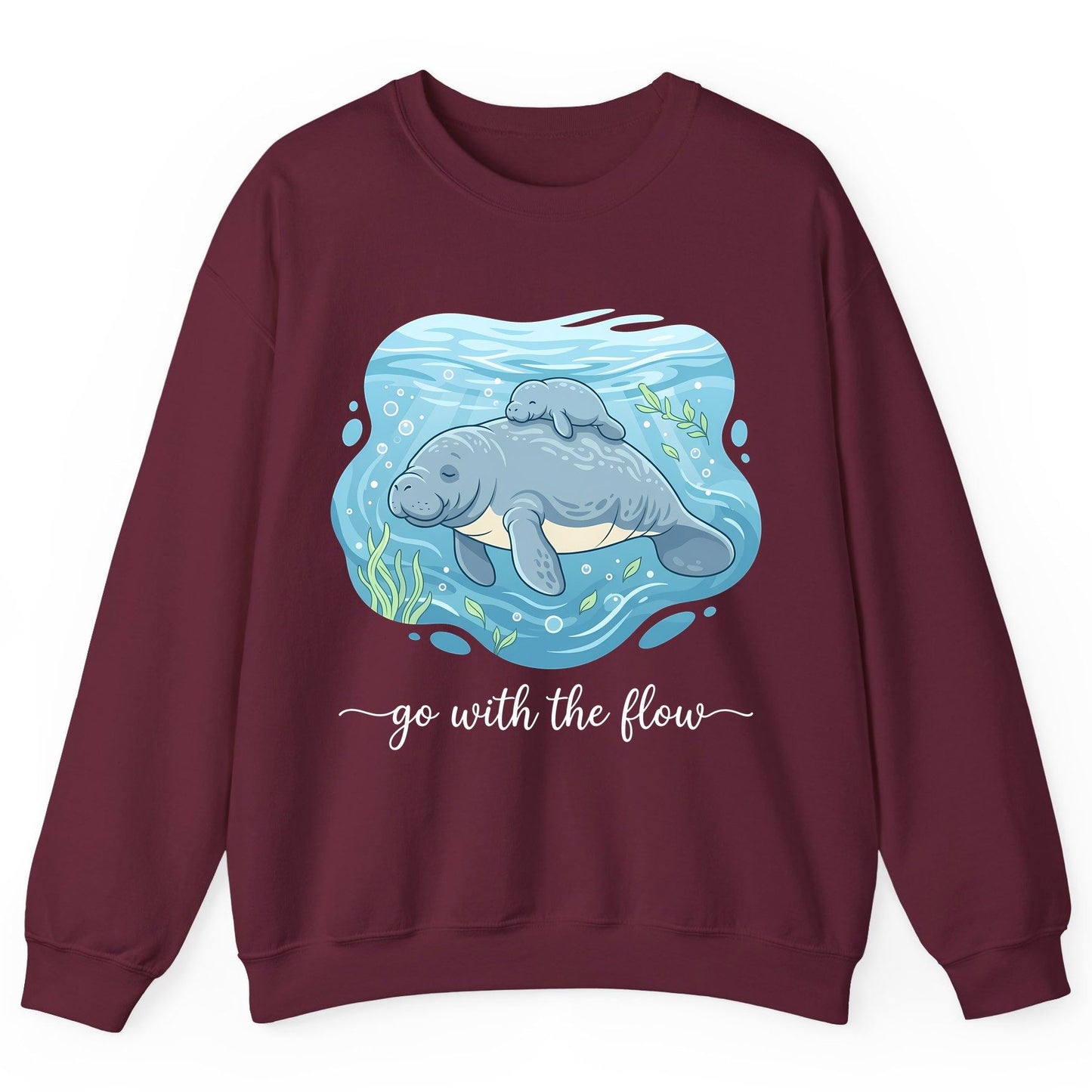 Go with the Flow Manatee Sweatshirt - product mockup - Maroon
