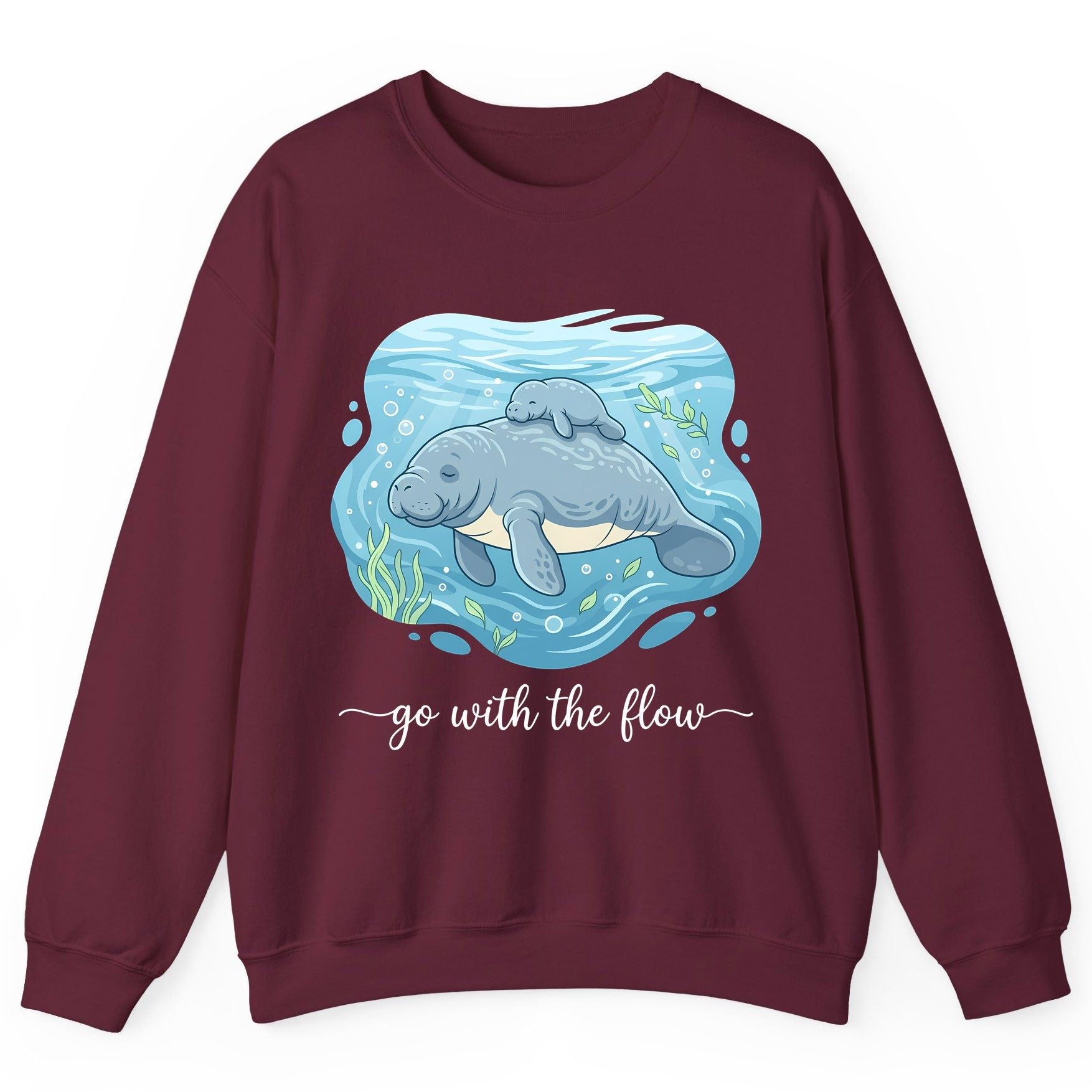 Go with the Flow Manatee Sweatshirt - product mockup - Maroon