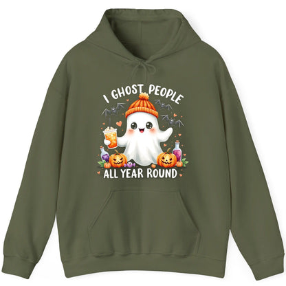 I Ghost People All Year Round cute ghost Hoodie Military Green product mockup