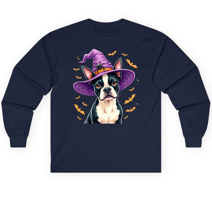 Halloween Boston Terrier Witch boston terrier Long Sleeve Tee Navy product mockup