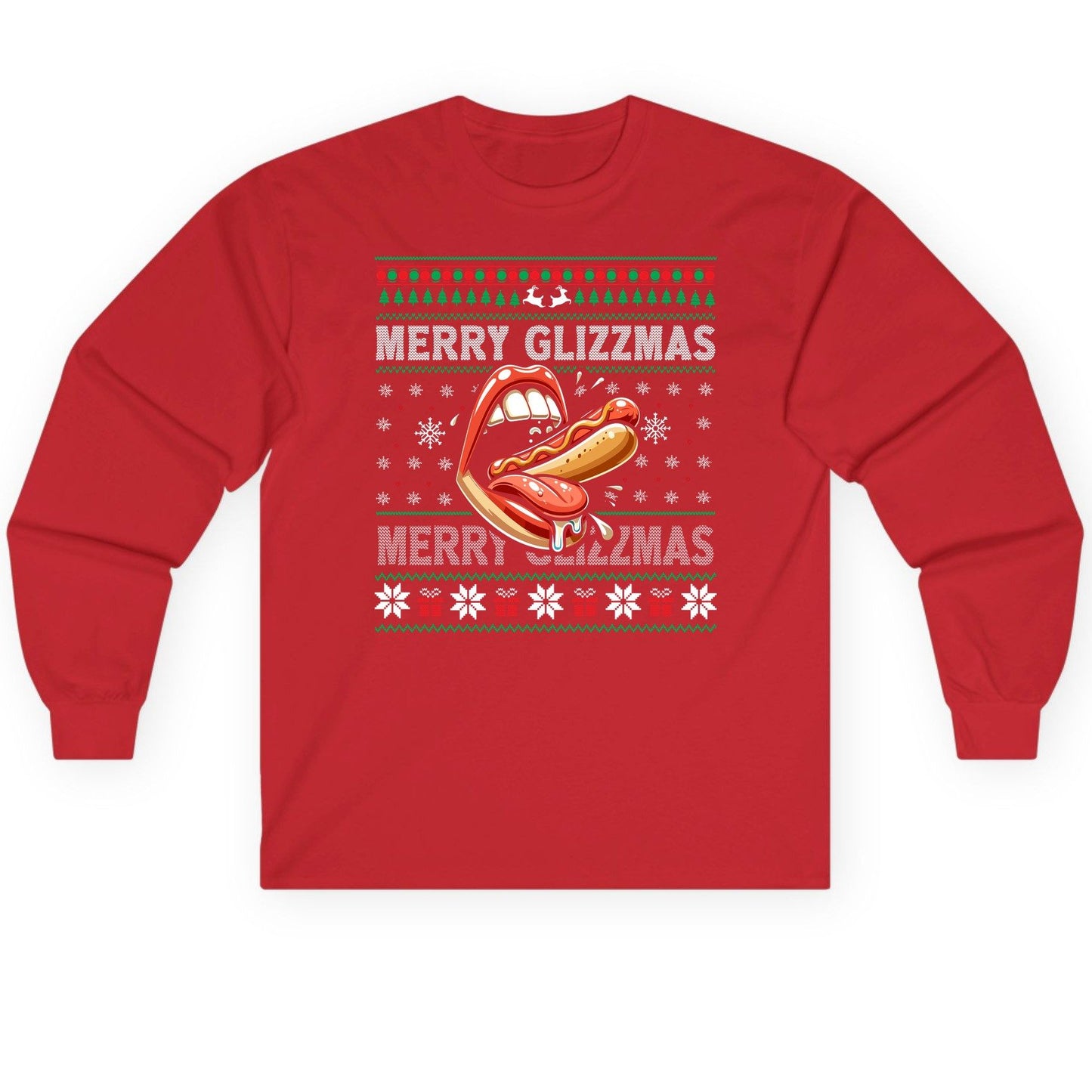 Merry Glizzzmas hot dog Long Sleeve Tee Red product mockup