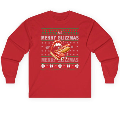 Merry Glizzzmas hot dog Long Sleeve Tee Red product mockup