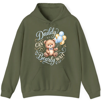 Daddy CAN Bearly WAIT Teddy Bear Hoodie - product mockup - Military Green