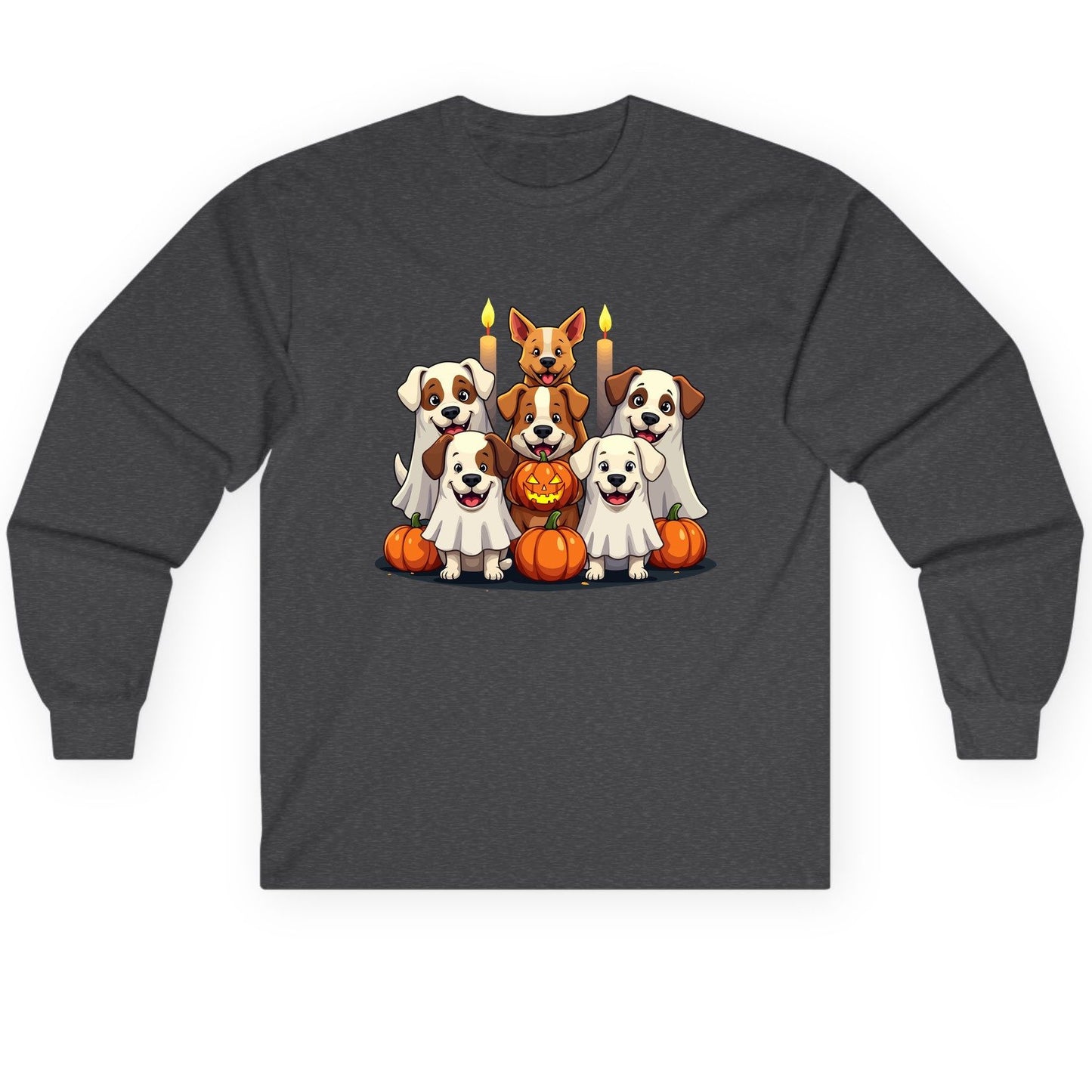 Cute Ghost Dogs Halloween Halloween dogs Long Sleeve Tee Dark Heather product mockup