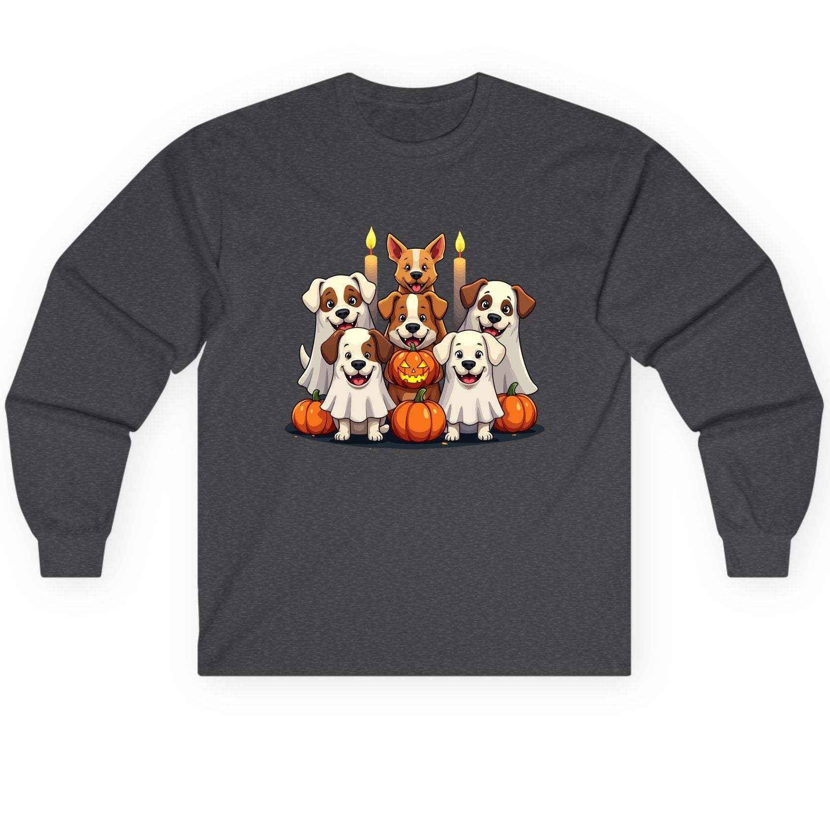 Cute Ghost Dogs Halloween Halloween dogs Long Sleeve Tee Dark Heather product mockup