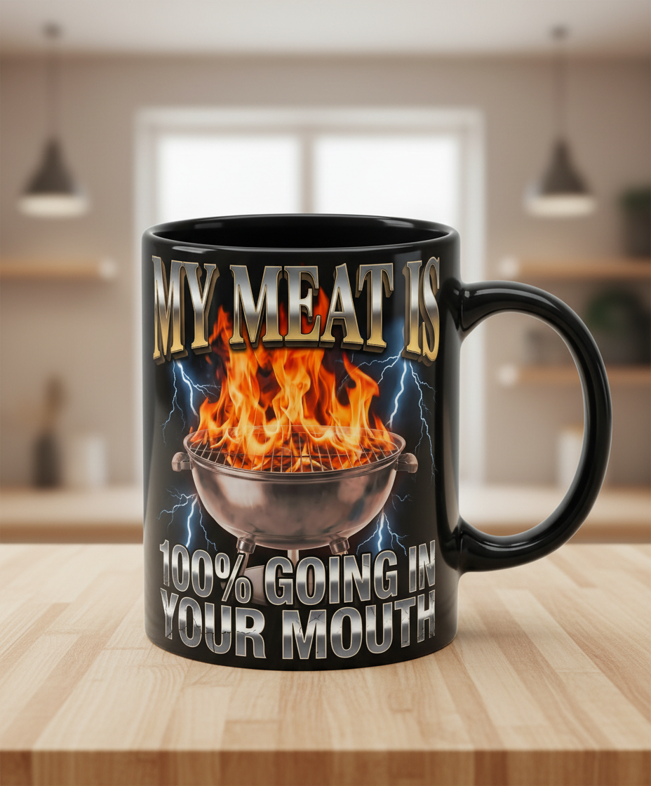 My Meat Is Going In Your Mouth Funny BBQ Black Mug - Black
