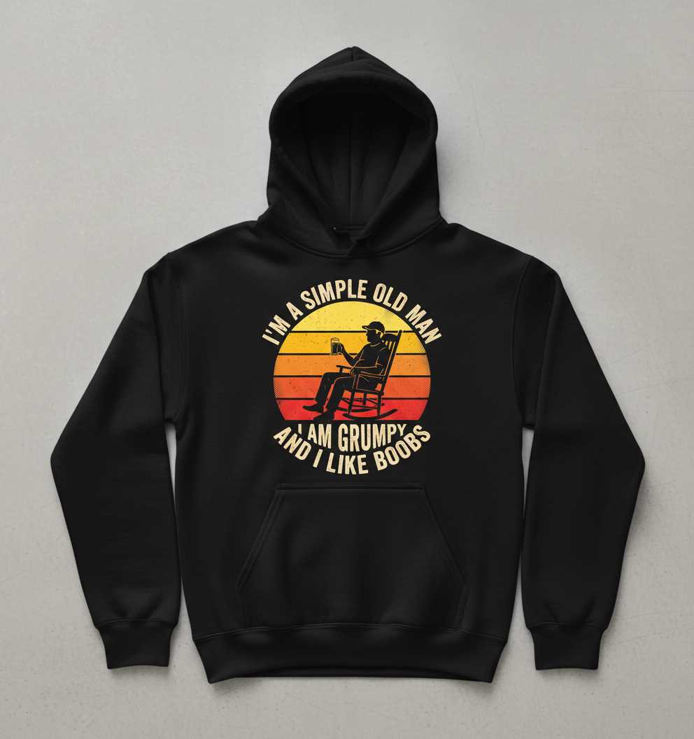 Simple Old Man Grumpy Funny Retro Sunset Hoodie - Black