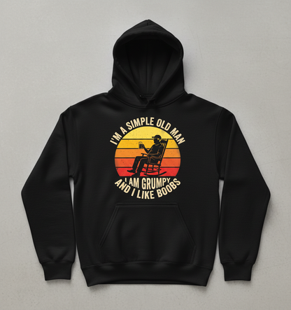 Simple Old Man Grumpy Funny Retro Sunset Hoodie - Black