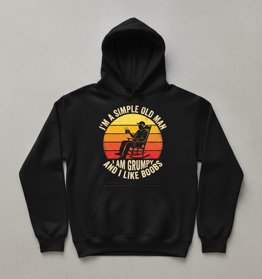 Simple Old Man Grumpy Funny Retro Sunset Hoodie - Black