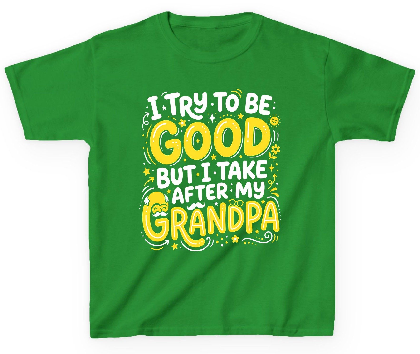 I TRY TO BE GOOD BUT I TAKE AFTER MY Grandpa Youth T-Shirt - product mockup - Irish Green