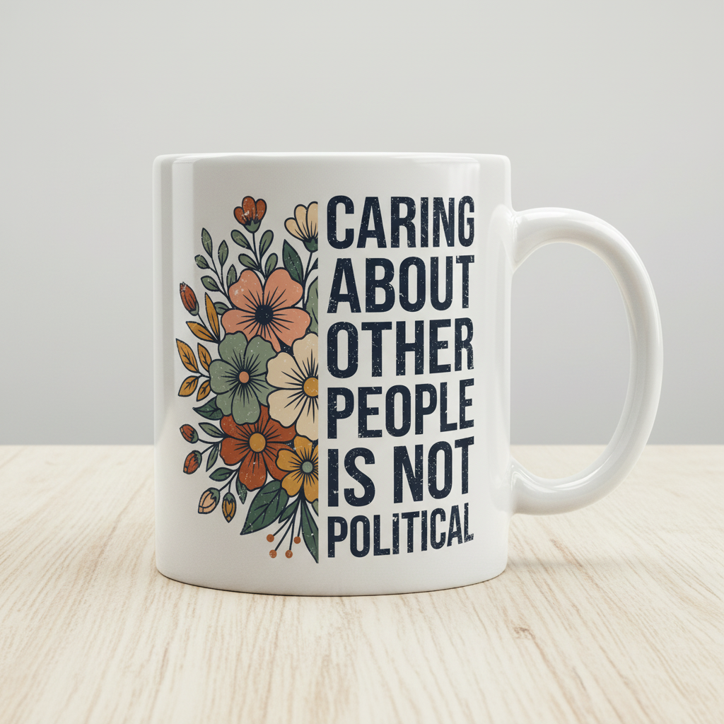 Caring About Other People Is Not Political Floral Design White Mug - White