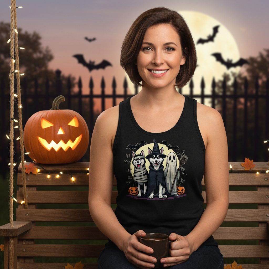 Halloween Huskies in Costumes Halloween huskies Tank Top Black lifestyle mockup