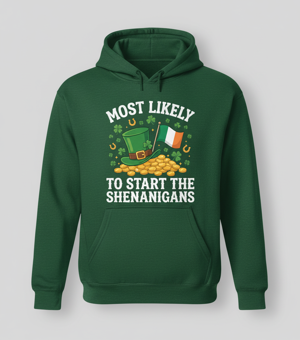 Funny St. Patrick's Day Shenanigans Leprechaun Hat Design Hoodie - Forest Green