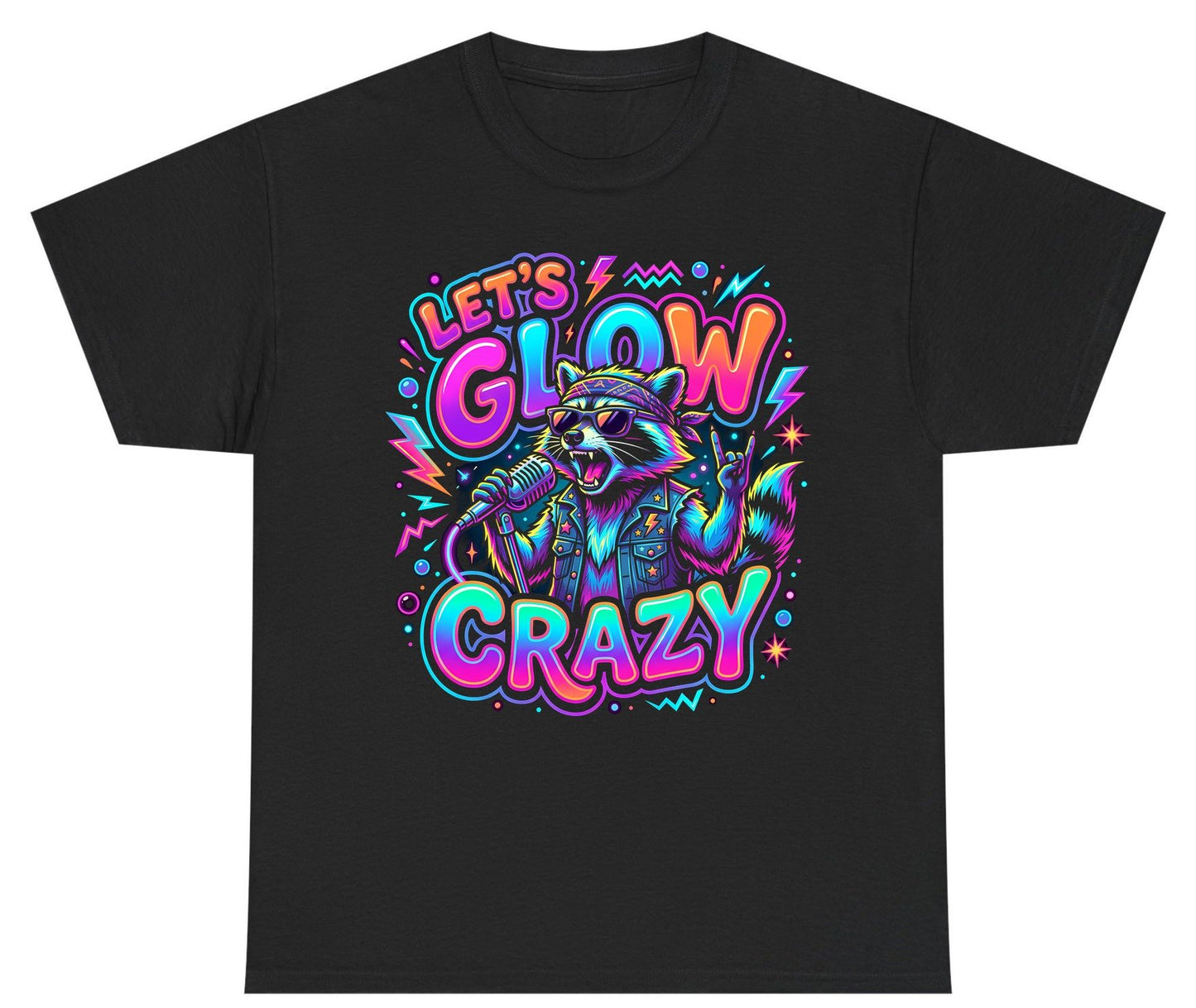 Let's Glow Crazy Funny Rockstar Raccoon Youth T-Shirt - product mockup - Black