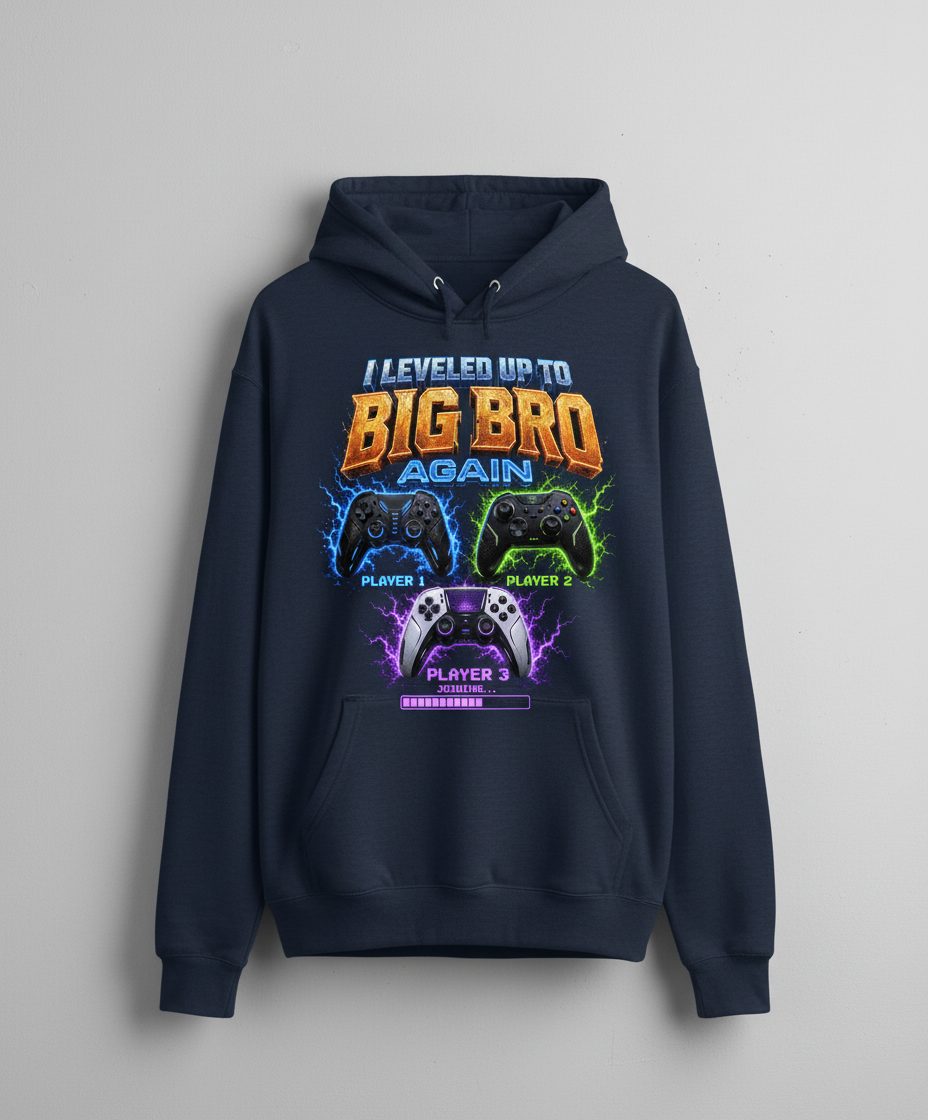 I Leveled Up to Big Bro Again Gamer Brother Hoodie - product mockup - Navy