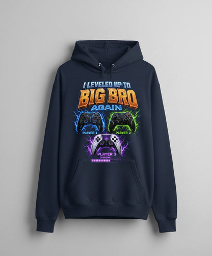 I Leveled Up to Big Bro Again Gamer Brother Hoodie - product mockup - Navy