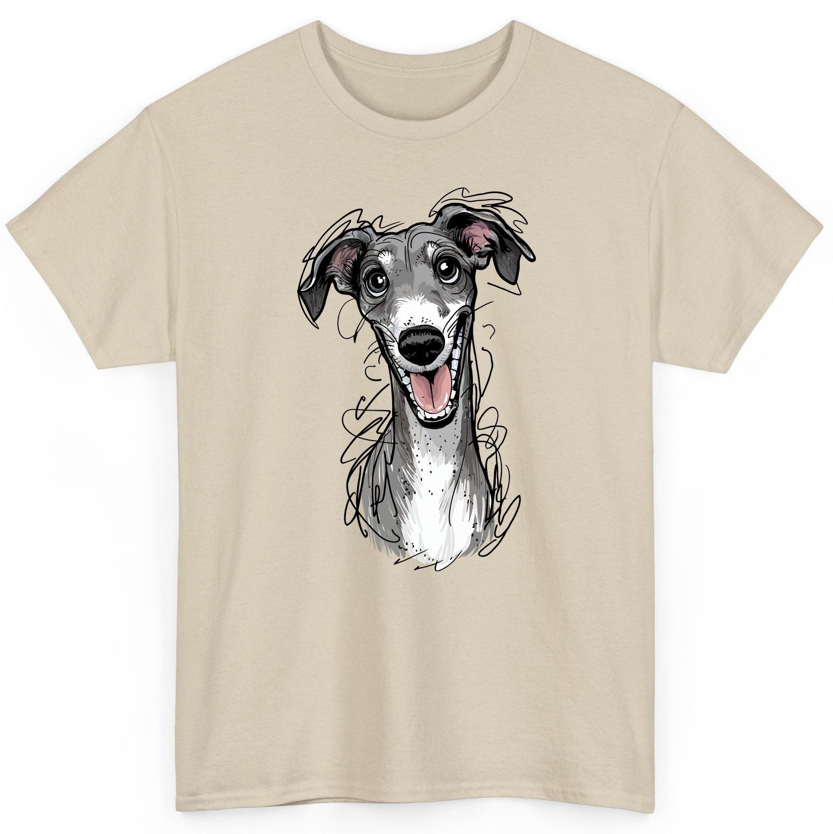 Smiling Greyhound Caricature greyhound T-Shirt Sand product mockup