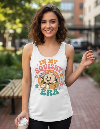In My Squishy Era Funny Dumpling Tank Top - lifestyle model mockup - White