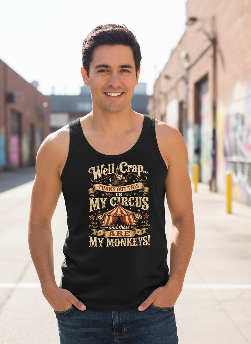Turns Out This Is MY CIRCUS and Those Are MY Monkeys Tank Top - lifestyle model mockup - Black