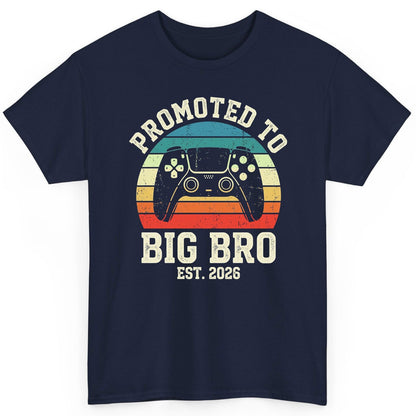 Promoted TO BIG BRO EST 2026 Retro Gaming T-Shirt - product mockup - Navy