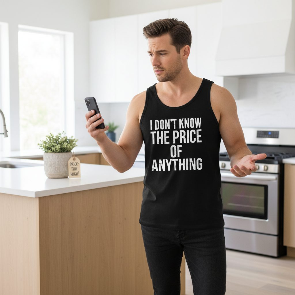 I DON'T KNOW THE PRICE OF Anything Funny Sarcastic Humor Tank Top - lifestyle model mockup - Black