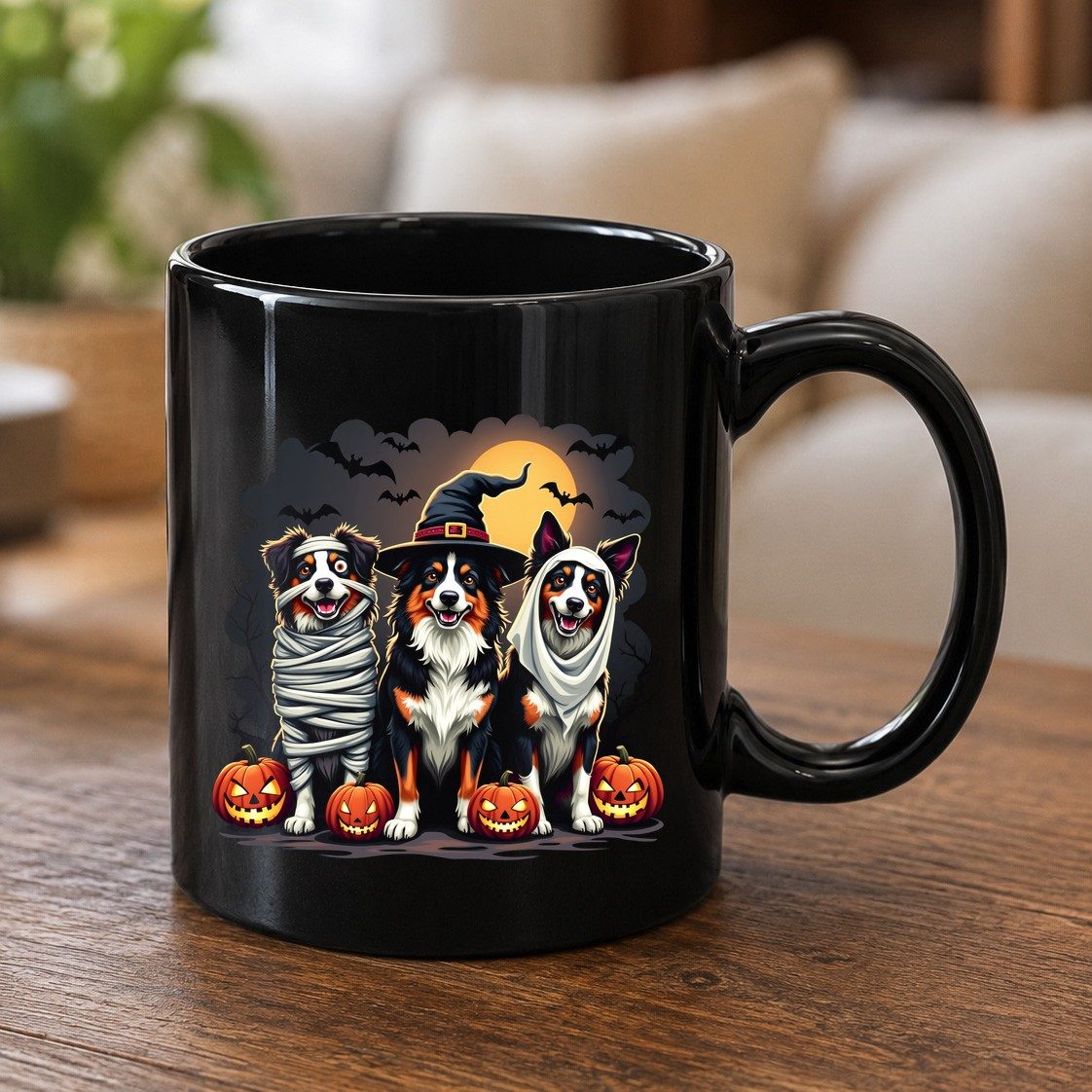 Australian Shepherd Halloween Dogs australian shepherd dogs Black Mug Black product mockup