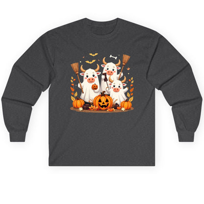 Cute Ghost Cows Halloween cows Long Sleeve Tee Dark Heather product mockup