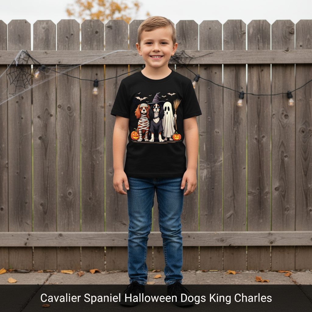 Cavalier Spaniel Halloween Dogs cavalier king charles spaniel Youth T-Shirt Black lifestyle mockup