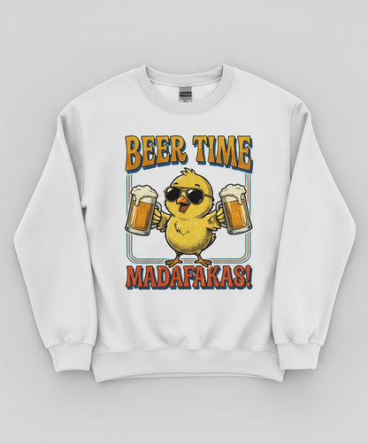 Funny Chick drinking beer Chick Sweatshirt - product mockup - White