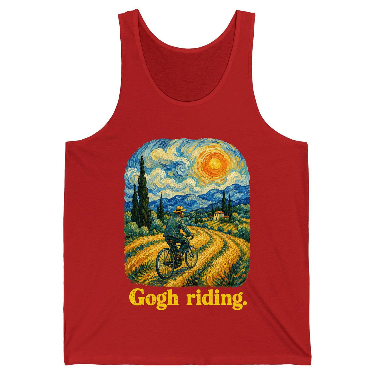 Gogh Riding van gogh parody Tank Top Red product mockup