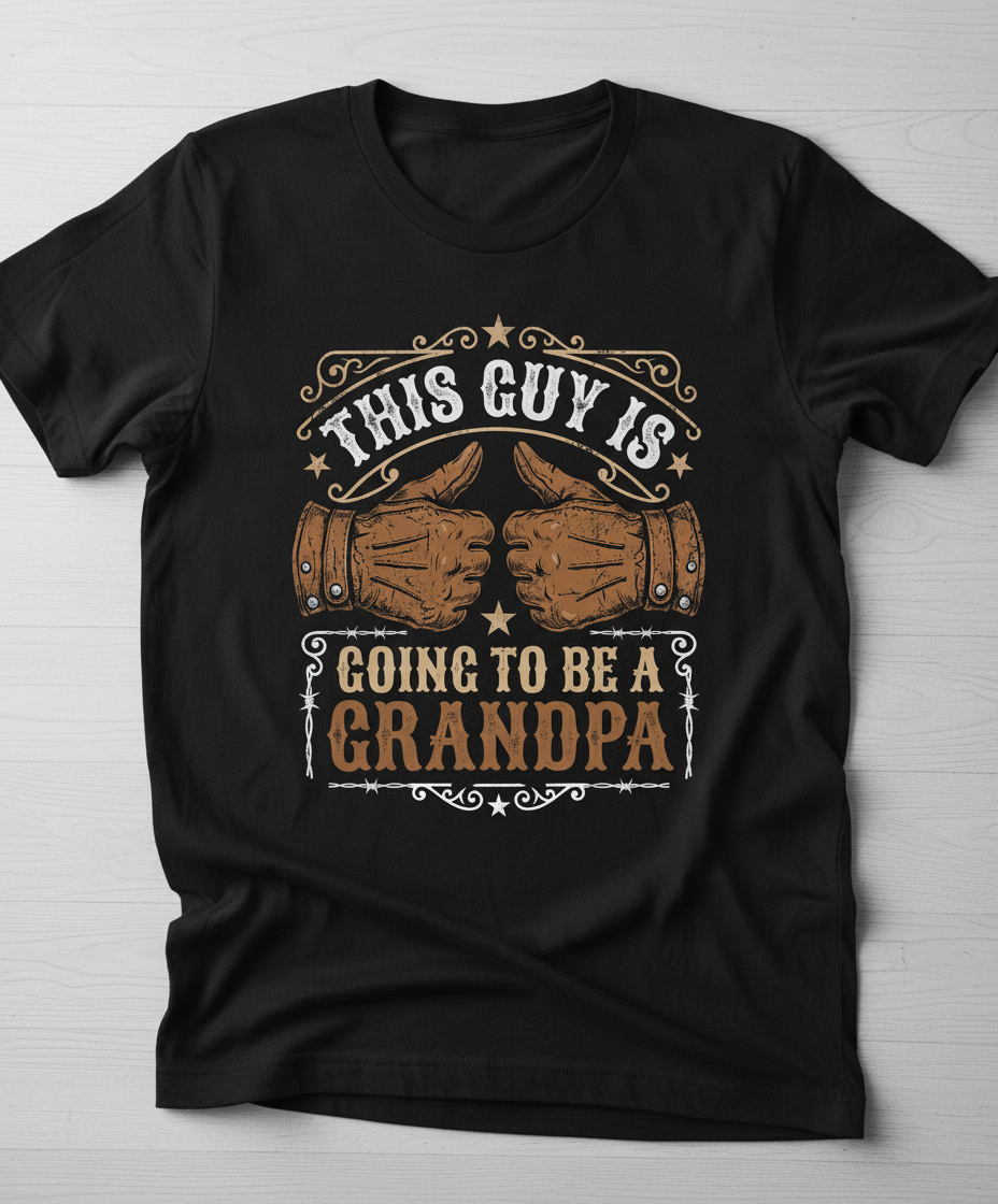 This Guy Is Going To Be A Grandpa Western Style Announcement T-Shirt - Black
