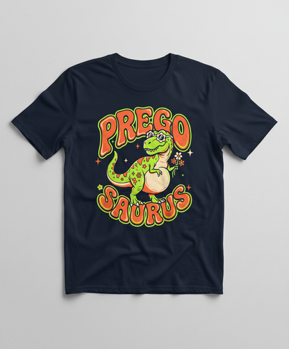 Prego Saurus Retro Pregnant Dinosaur T-Shirt - Navy