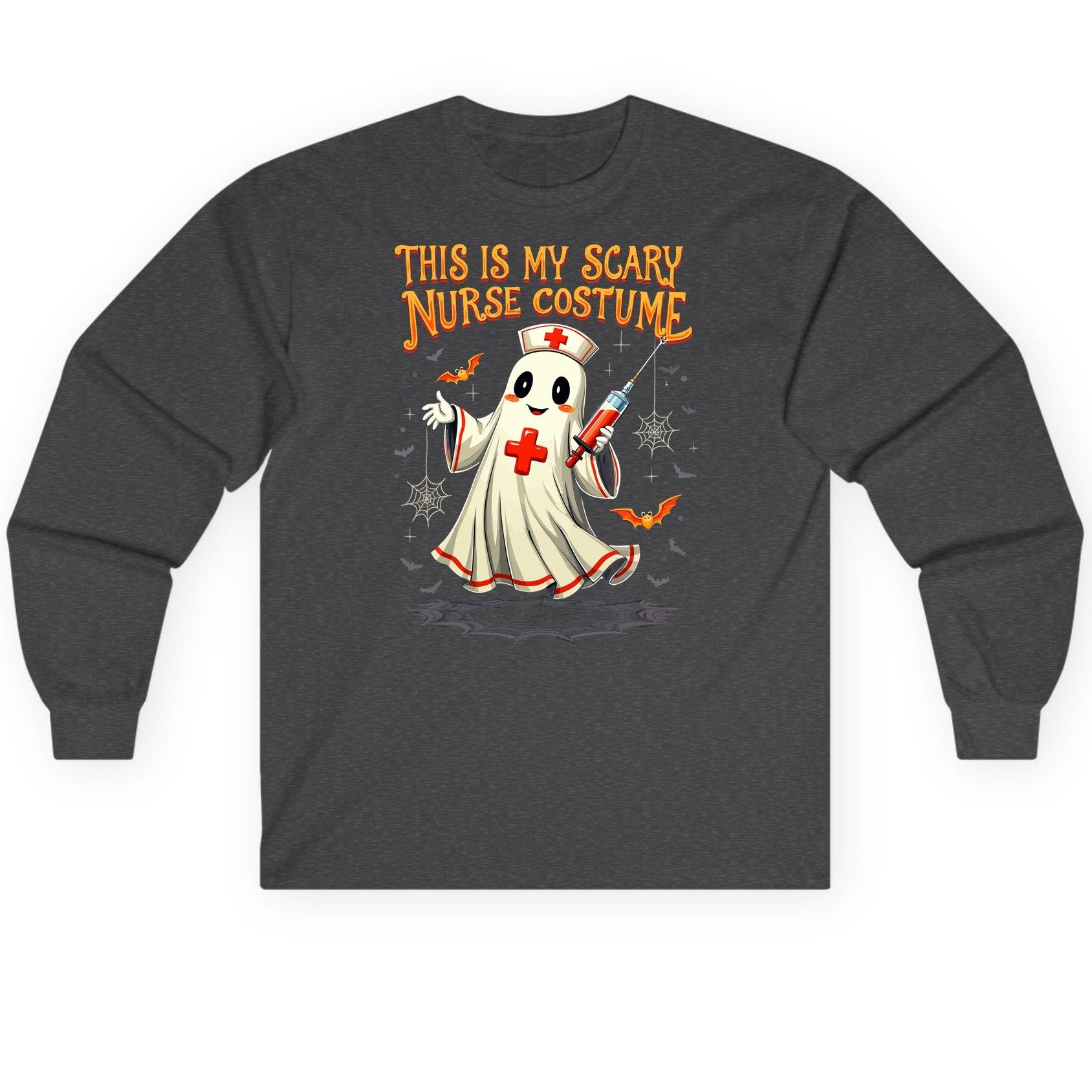 This Is My Scary Nurse Costume Halloween ghost nurse Long Sleeve Tee Dark Heather product mockup