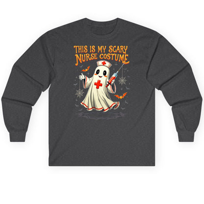 This Is My Scary Nurse Costume Halloween ghost nurse Long Sleeve Tee Dark Heather product mockup