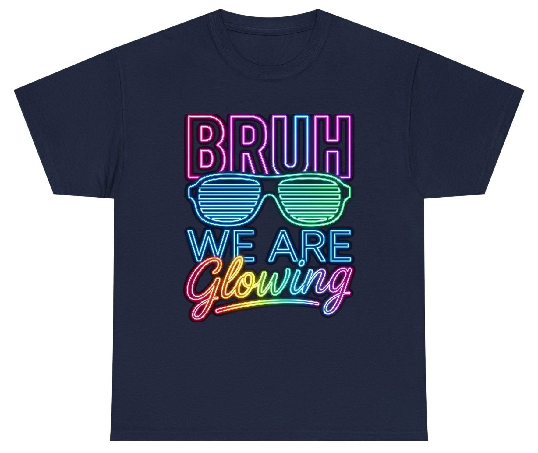 BRUH WE ARE Glowing Neon Party Youth T-Shirt Navy product mockup
