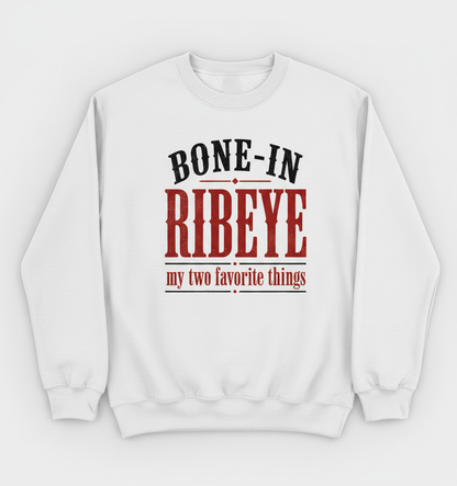 Bone-In Ribeye Steak Humor Sweatshirt - White