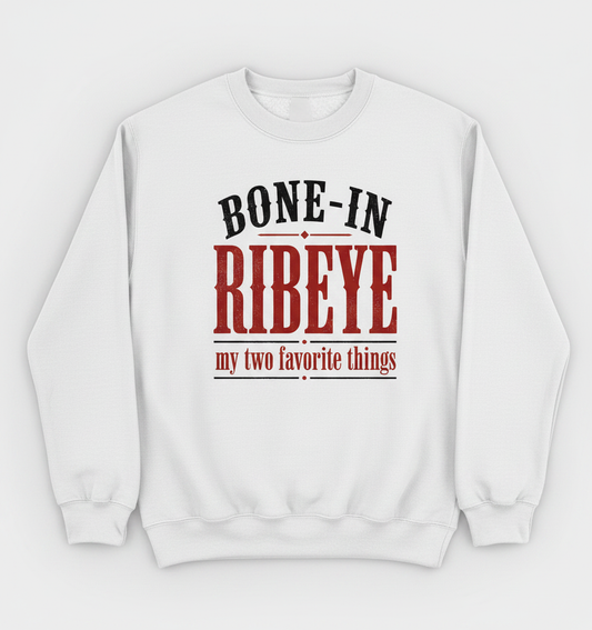 Bone-In Ribeye Steak Humor Sweatshirt - White