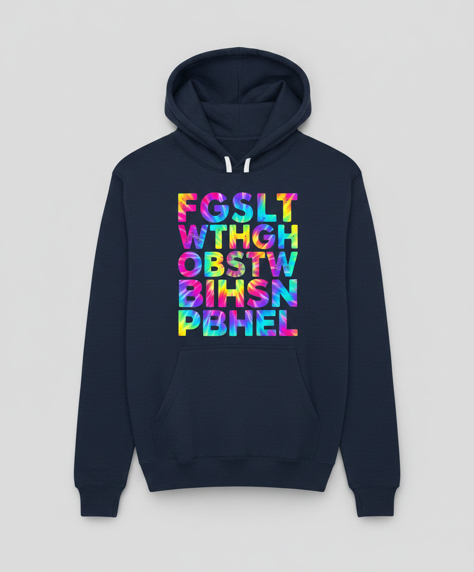 Colorful Tie-Dye Block Letters Hoodie - Navy