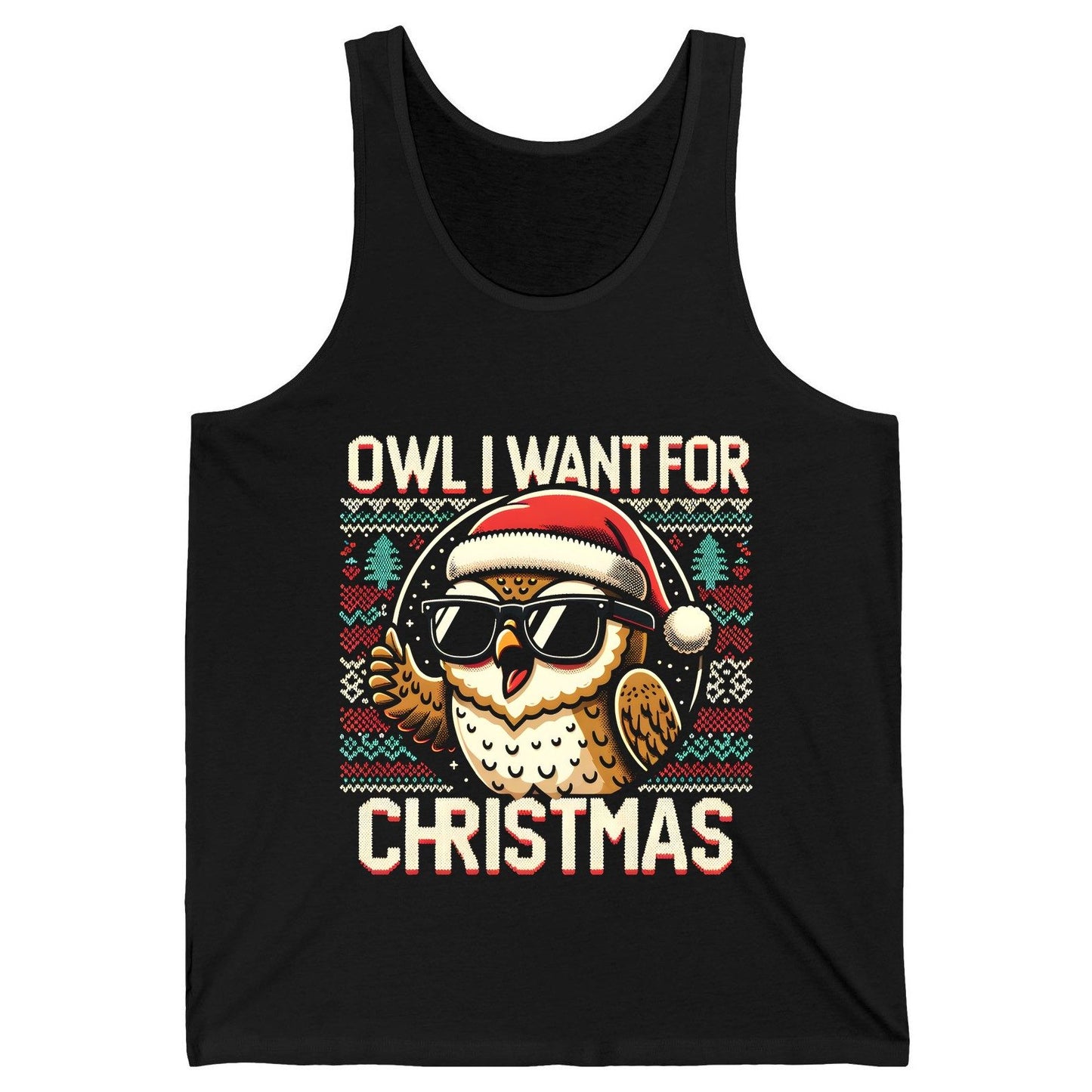 Owl I Want for Christmas Christmas owl Tank Top Black product mockup