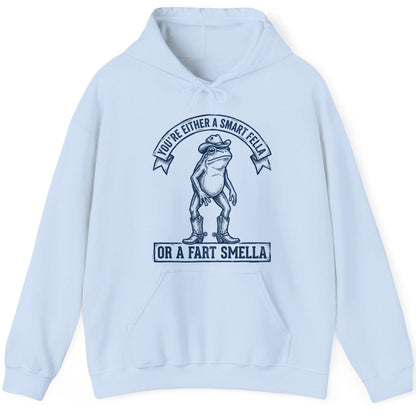 You're Either a Smart Fella or a Fart Smella cowboy frog Hoodie Light Blue product mockup