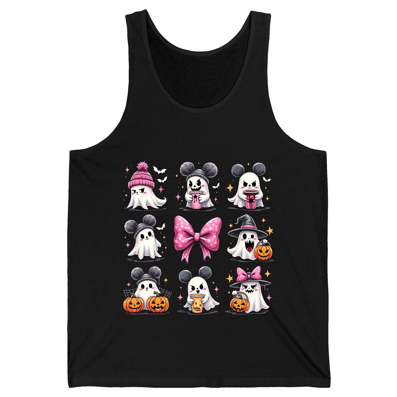 Cute Pink Halloween Ghosts Halloween ghosts Tank Top Black product mockup